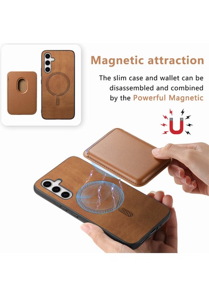 Samsung Galaxy S24+ÇIKARILABILIR Kart Tutuculu Manyetik Telefon Kılıfı-Kahverengi (Yurt Dışından)