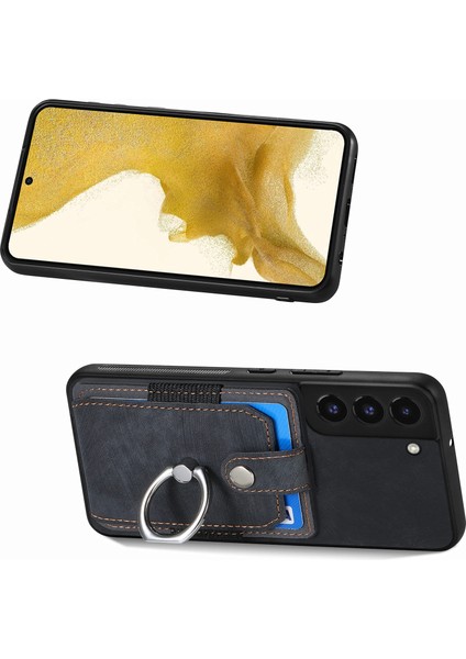 Samsung Galaxy S22 5g Cep Telefonu Kılıfı Halka Tutucu Kickstand Anti-Düşme Kapaklı Kart Tutucu-Siyah (Yurt Dışından) modelleri