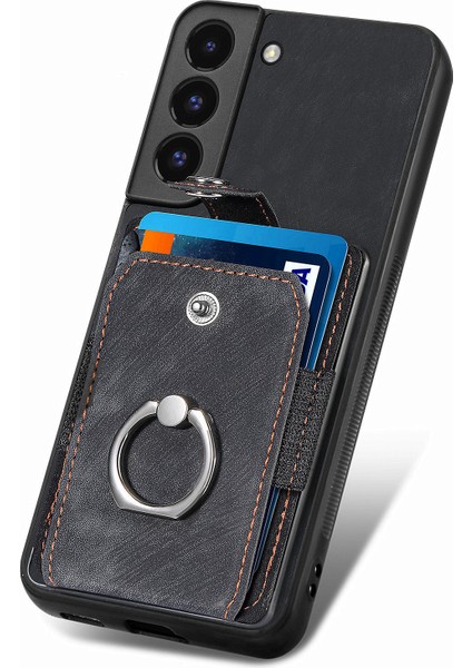 Samsung Galaxy S22 5g Cep Telefonu Kılıfı Halka Tutucu Kickstand Anti-Düşme Kapaklı Kart Tutucu-Siyah (Yurt Dışından) fırsatları