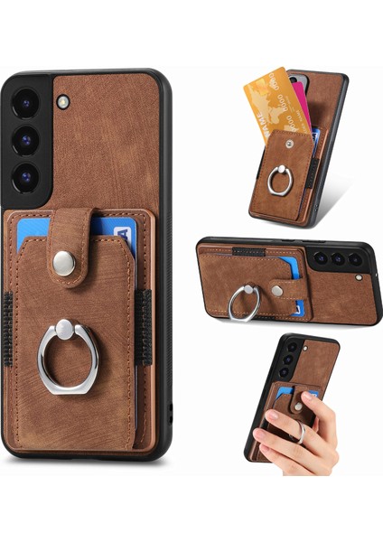 Samsung Galaxy S22 5g Cep Telefonu Kılıfı Için Halka Tutucu Kickstand Anti-Düşme Kapaklı Kart Tutucu-Kahverengi (Yurt Dışından)