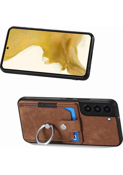 Samsung Galaxy S22 5g Cep Telefonu Kılıfı Için Halka Tutucu Kickstand Anti-Düşme Kapaklı Kart Tutucu-Kahverengi (Yurt Dışından) modelleri