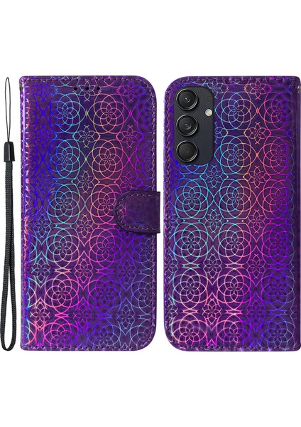 Samsung Galaxy M55 5g Kılıf Göz Kamaştırıcı Çiçek Manyetik Toka Deri Kılıf-Mor (Yurt Dışından)