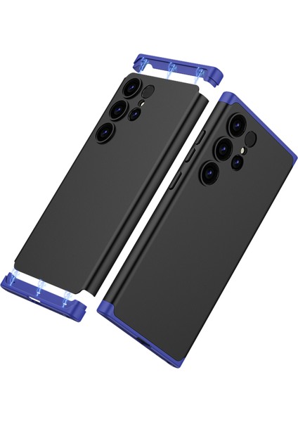 Samsung Galaxy S24 Ultra Kılıf 3 Parça Mat Yüzeyli Sert Pc Kabuk Telefon Kapağı-Siyah/mavi (Yurt Dışından)