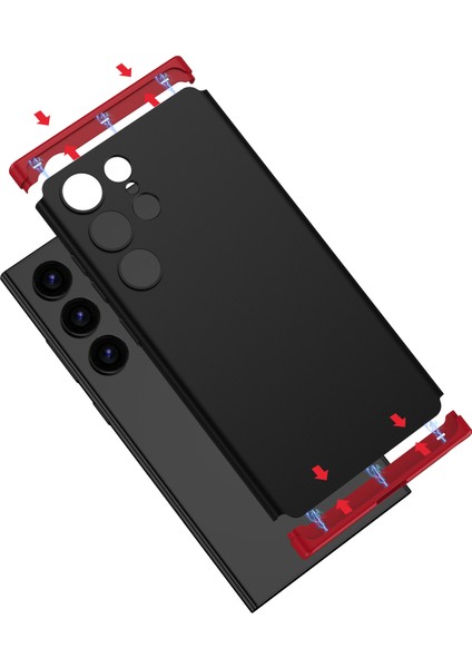 Samsung Galaxy S24 Ultra Kılıf 3 Parça Mat Yüzeyli Sert Pc Kabuk Telefon Kapağı-Siyah/mavi (Yurt Dışından)