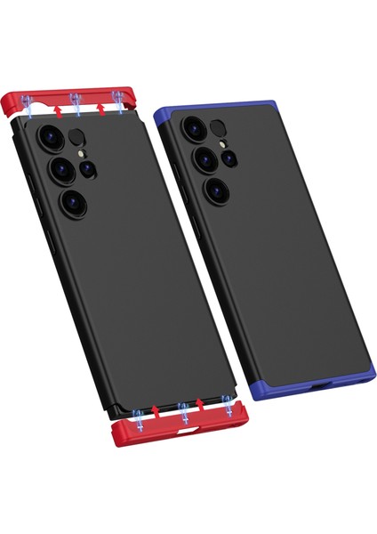Samsung Galaxy S24 Ultra Kılıf 3 Parça Mat Yüzeyli Sert Pc Kabuk Telefon Kapağı-Siyah/mavi (Yurt Dışından)