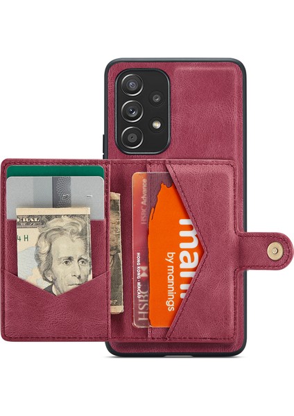 Jeehood Samsung Galaxy A53 5g Kılıf Deri Telefon Arka Kapak Manyetik Çıkarılabilir Kart Çantası-Kırmızı (Yurt Dışından)