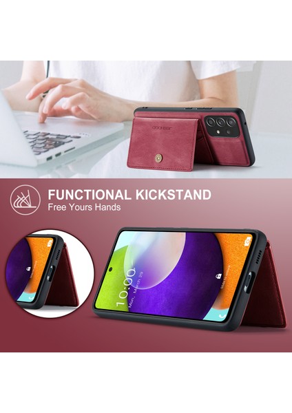 Jeehood Samsung Galaxy A53 5g Kılıf Deri Telefon Arka Kapak Manyetik Çıkarılabilir Kart Çantası-Kırmızı (Yurt Dışından)