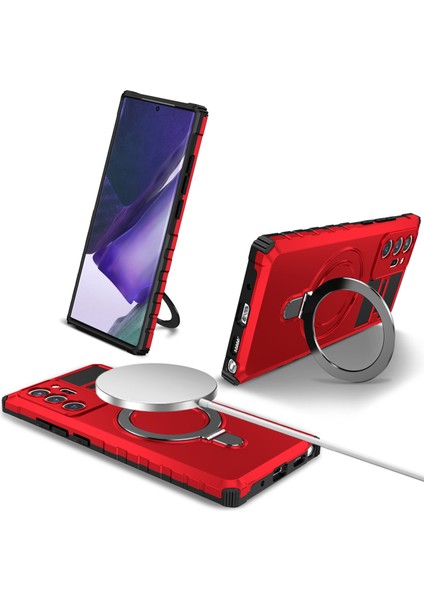Samsung Galaxy NOTE20 ULTRA/NOTE20 Ultra 5g Kılıf Pc+Tpu Kickstand Manyetik Telefon Kapağı-Kırmızı (Yurt Dışından)