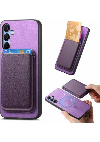 Samsung Galaxy A25 5g (Global) (161.0 x 76.5 x 8.3mm) Kart Çantalı Manyetik Telefon Kılıfı-Mor (Yurt Dışından)