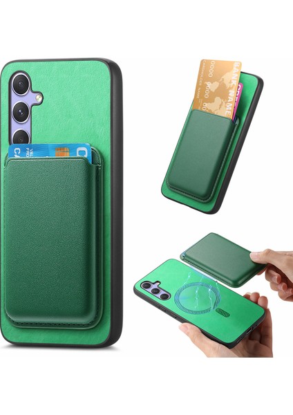 Samsung Galaxy A25 5g (Global) (161.0 x 76.5 x 8.3mm) Kart Çantalı Manyetik Telefon Kılıfı-Yeşil (Yurt Dışından)