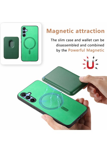 Samsung Galaxy A25 5g (Global) (161.0 x 76.5 x 8.3mm) Kart Çantalı Manyetik Telefon Kılıfı-Yeşil (Yurt Dışından) indirimleri