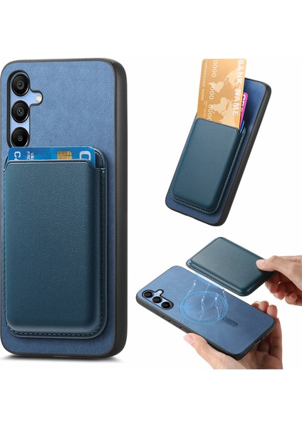 Samsung Galaxy A15 4g/5g Manyetik Kılıf Çıkarılabilir Kart Çantası Deri Arka Kapak-Mavi (Yurt Dışından)