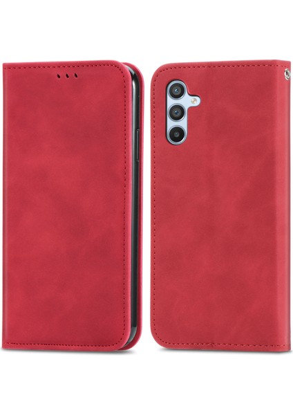 Samsung Galaxy A05S 4g Kılıf Için Cilt Dokunmatik Duygu Manyetik Kapanış Pu Deri Halkalı Telefon Kılıfı Kapak-Kırmızı (Yurt Dışından)