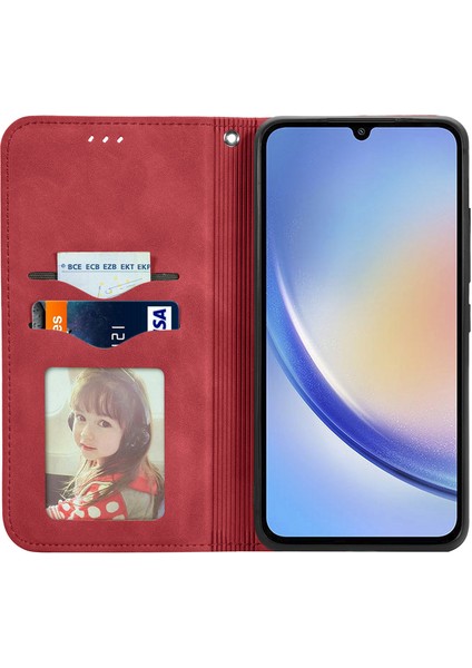 Samsung Galaxy A05S 4g Kılıf Için Cilt Dokunmatik Duygu Manyetik Kapanış Pu Deri Halkalı Telefon Kılıfı Kapak-Kırmızı (Yurt Dışından)