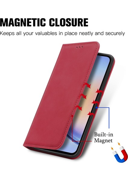 Samsung Galaxy A05S 4g Kılıf Için Cilt Dokunmatik Duygu Manyetik Kapanış Pu Deri Halkalı Telefon Kılıfı Kapak-Kırmızı (Yurt Dışından)