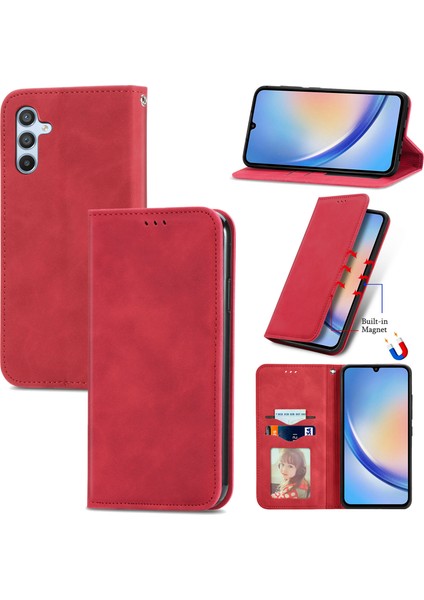 Samsung Galaxy A05S 4g Kılıf Için Cilt Dokunmatik Duygu Manyetik Kapanış Pu Deri Halkalı Telefon Kılıfı Kapak-Kırmızı (Yurt Dışından)