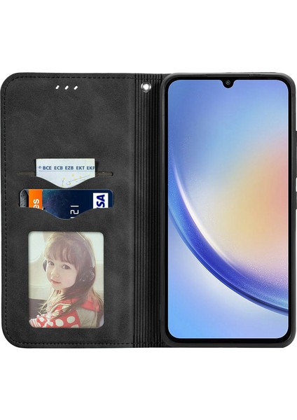Samsung Galaxy A05S 4g Kılıf Için Cilt Dokunmatik Duygu Manyetik Kapanış Pu Deri Halkalı Telefon Kılıfı Kapak-Siyah (Yurt Dışından)