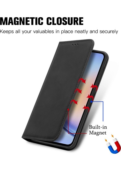 Samsung Galaxy A05S 4g Kılıf Için Cilt Dokunmatik Duygu Manyetik Kapanış Pu Deri Halkalı Telefon Kılıfı Kapak-Siyah (Yurt Dışından)