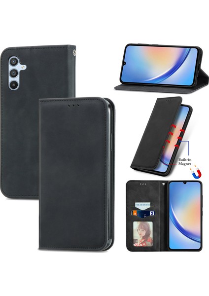 Samsung Galaxy A05S 4g Kılıf Için Cilt Dokunmatik Duygu Manyetik Kapanış Pu Deri Halkalı Telefon Kılıfı Kapak-Siyah (Yurt Dışından)