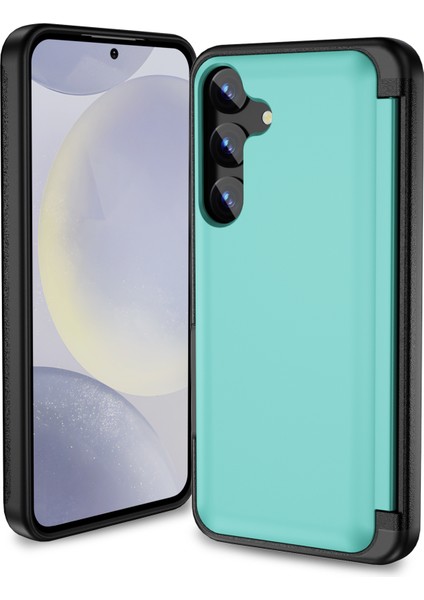 Samsung Galaxy S24 Tpu+Pc Kılıfı Kart Yuvalı Telefon Kapağı Flip Kickstand-Cyan (Yurt Dışından)