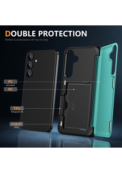 Samsung Galaxy S24 Tpu+Pc Kılıfı Kart Yuvalı Telefon Kapağı Flip Kickstand-Cyan (Yurt Dışından) modelleri