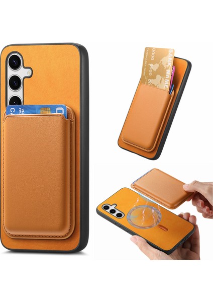 Samsung Galaxy S24+ÇIKARILABILIR Kart Tutuculu Manyetik Telefon Kılıfı-Turuncu (Yurt Dışından)