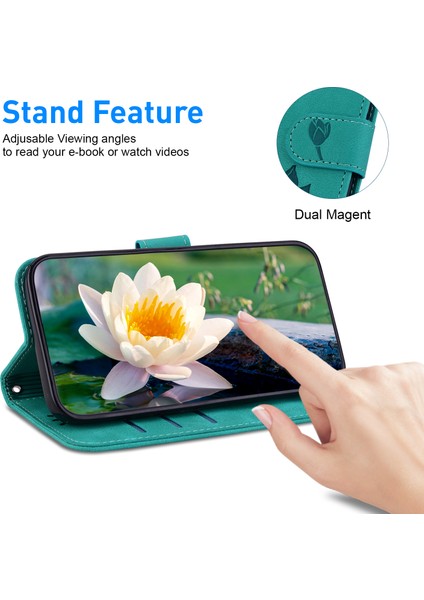 Samsung Galaxy A05 4g Cüzdan Kılıf Deri Flip Telefon Kapağı Lotus Desenli-Yeşil (Yurt Dışından)
