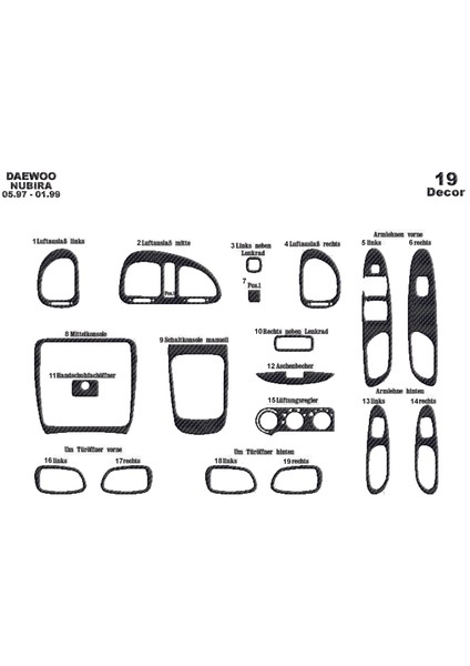 Marscockpitdesign Daewoo Nubira 1 Konsol-Maun Kaplama 1997-1999 19 Parça