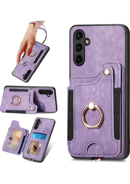 Samsung Galaxy A54 5g Kılıf Için Rfıd Engelleme Kart Yuvaları Halkalı Telefon Kapağı Kickstand-Mor (Yurt Dışından)