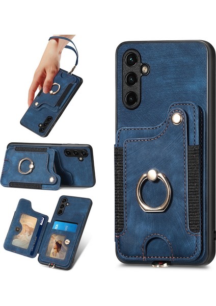 Samsung Galaxy A54 5g Kılıf Için Rfıd Engelleme Kart Yuvaları Halkalı Telefon Kapağı Kickstand-Mavi (Yurt Dışından)