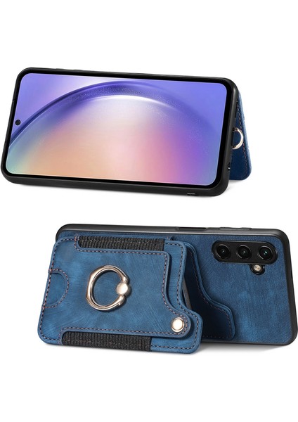 Samsung Galaxy A54 5g Kılıf Için Rfıd Engelleme Kart Yuvaları Halkalı Telefon Kapağı Kickstand-Mavi (Yurt Dışından)