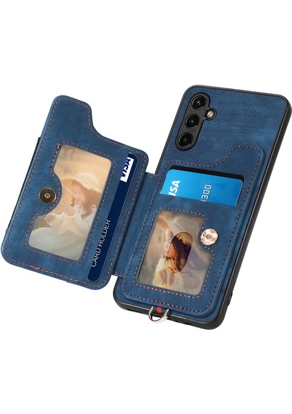 Samsung Galaxy A54 5g Kılıf Için Rfıd Engelleme Kart Yuvaları Halkalı Telefon Kapağı Kickstand-Mavi (Yurt Dışından)