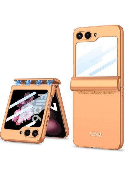 Samsung Galaxy Z Flip6 5g Kılıf Manyetik Menteşe Pc Telefon Kapağı Küçük Ekran Filmi-Turuncu (Yurt Dışından)