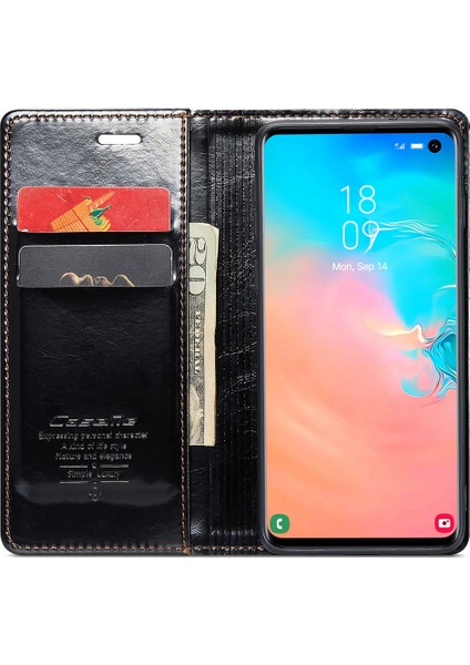 Samsung Galaxy S10E Kılıf Deri Telefon Kapağı Yağ Mumu Crazy Horse Doku-Siyah (Yurt Dışından)