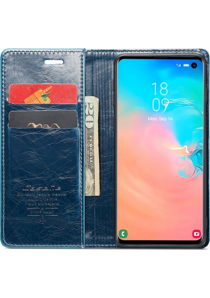 Samsung Galaxy S10E Kılıf Deri Telefon Kapağı Yağlı Balmumu Crazy Horse Doku-Mavi (Yurt Dışından)