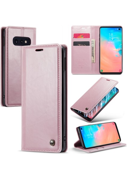 Samsung Galaxy S10E Kılıf Deri Telefon Kapağı Yağ Mumu Crazy Horse Doku-Pembe (Yurt Dışından)