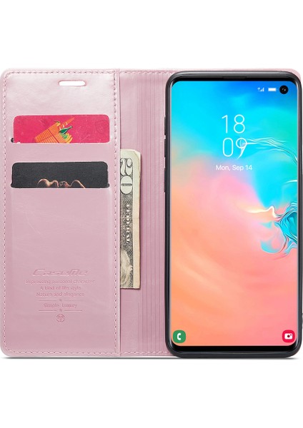 Samsung Galaxy S10E Kılıf Deri Telefon Kapağı Yağ Mumu Crazy Horse Doku-Pembe (Yurt Dışından)