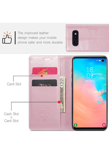 Samsung Galaxy S10E Kılıf Deri Telefon Kapağı Yağ Mumu Crazy Horse Doku-Pembe (Yurt Dışından)