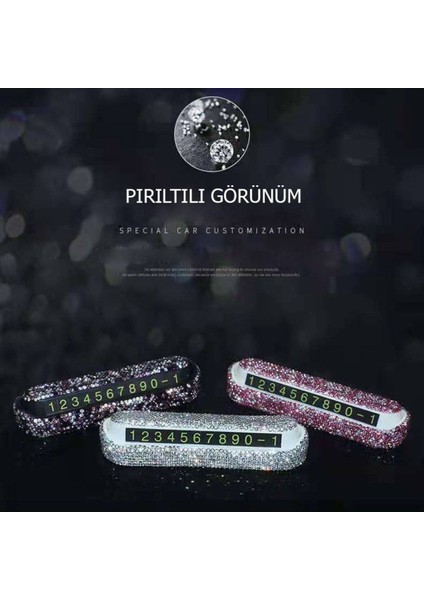 Swarovski Taşlı Göz Alıcı Torpido Üstü Araç Park Numaratörü Pembe Taşlı Kristal