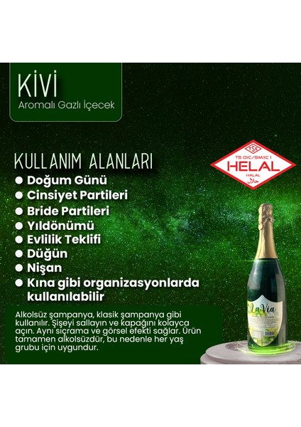 Alkolsüz Simli Şampanya Kivi Aromalı