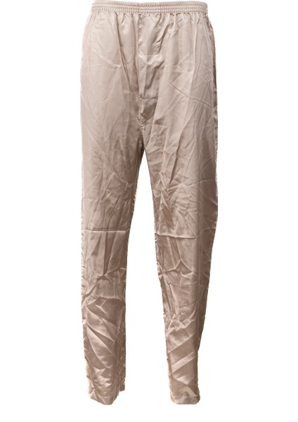 Erkek Saten Kumaş Pijama Pantolon Düz Renk Beli Lastikli Cepsiz Geniş Paça Rahat Kesim