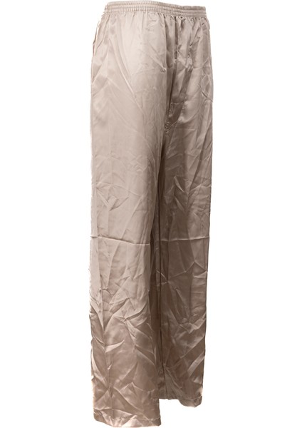 Erkek Saten Kumaş Pijama Pantolon Düz Renk Beli Lastikli Cepsiz Geniş Paça Rahat Kesim