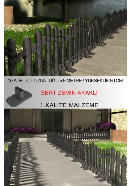 Dekoratif Plastik Alan Oluşturma ve Bahçe Çiti 10 ADET ÇİT (Y: 50 CM / G: 5.5 M) SERT ZEMİN AYAKLI