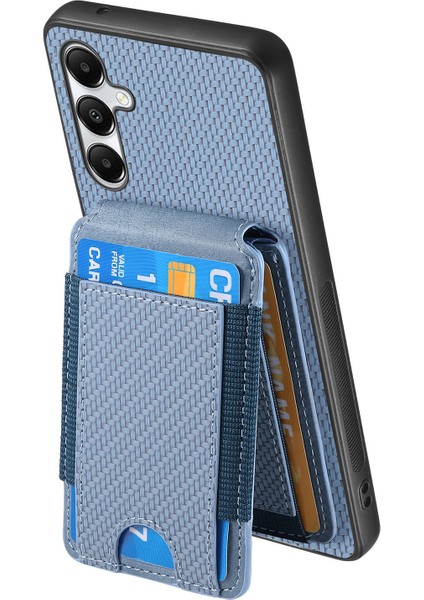 Samsung Galaxy A05S 4g Kılıf Kredi Kartı Tutuculu Deri Arka Kapak Karbon Fiber Doku-Mavi (Yurt Dışından)