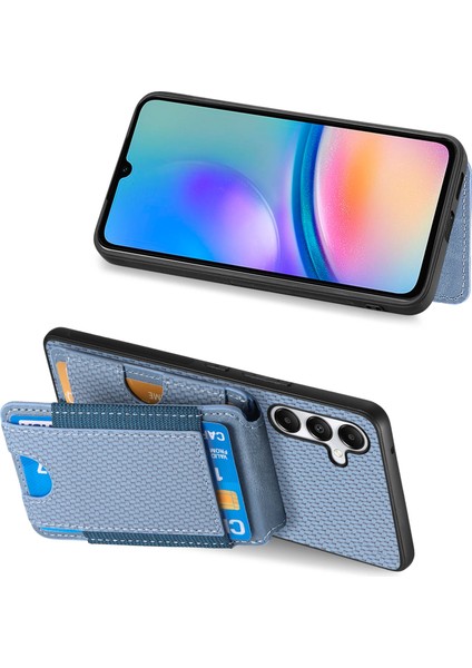 Samsung Galaxy A05S 4g Kılıf Kredi Kartı Tutuculu Deri Arka Kapak Karbon Fiber Doku-Mavi (Yurt Dışından)