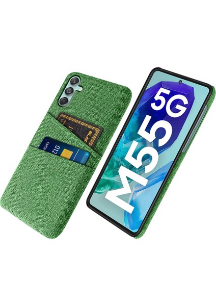 Samsung Galaxy M55 5g Kılıf Çift Kart Yuvalı Pc+Kumaş Telefon Kapağı-Yeşil (Yurt Dışından)