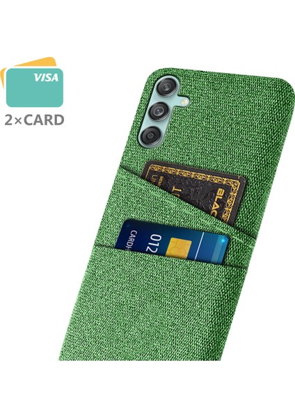 Samsung Galaxy M55 5g Kılıf Çift Kart Yuvalı Pc+Kumaş Telefon Kapağı-Yeşil (Yurt Dışından)