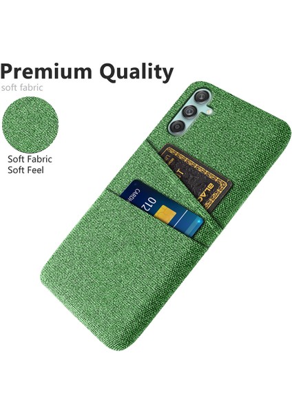 Samsung Galaxy M55 5g Kılıf Çift Kart Yuvalı Pc+Kumaş Telefon Kapağı-Yeşil (Yurt Dışından)