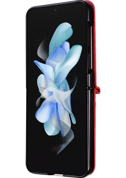 Samsung Galaxy Z Flip6 5g Kılıf Litchi Doku Pu Deri + Pc Kart Yuvası Telefon Kapağı-Kırmızı (Yurt Dışından)