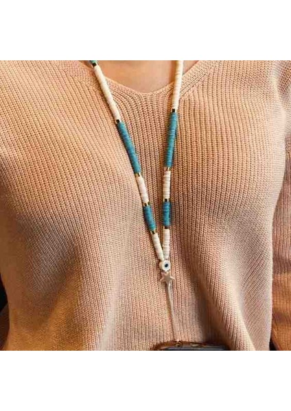 Mavi Beyaz Fimo Tasarım Telefon Charm